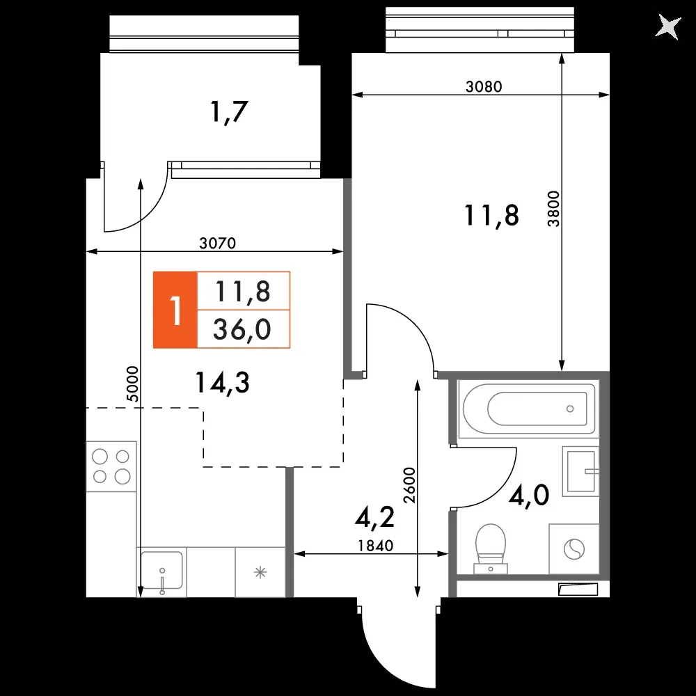 1-комнатная, 36 м² — 12 479 683 ₽
