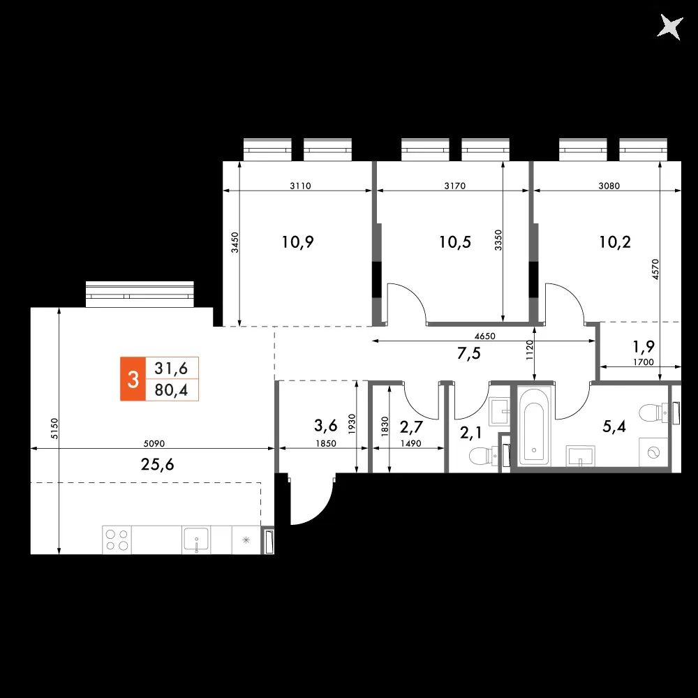 4-комнатная, 80,4 м² — 22 230 793 ₽