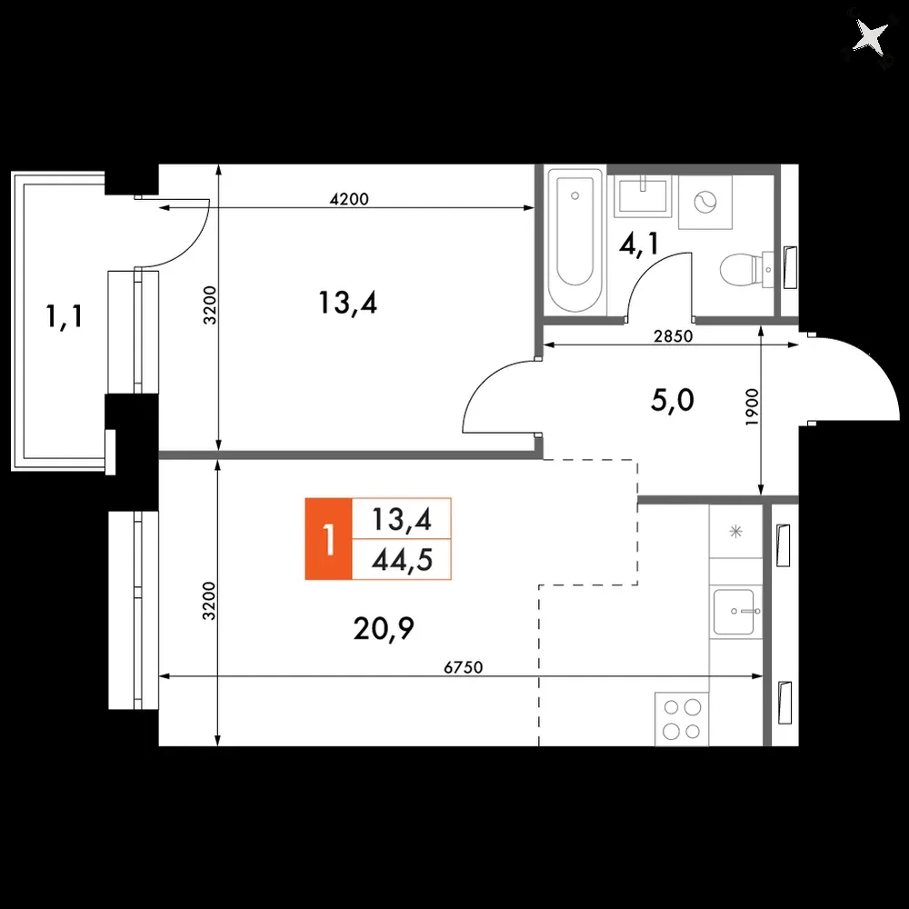 2-комнатная, 44,5 м² — 12 582 519 ₽