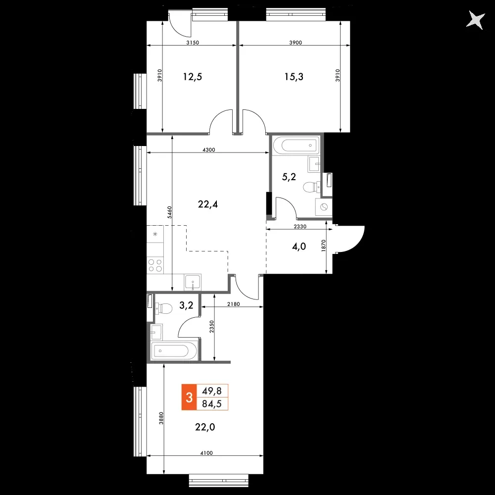 3-комнатная, 84,5 м² — 21 271 954 ₽