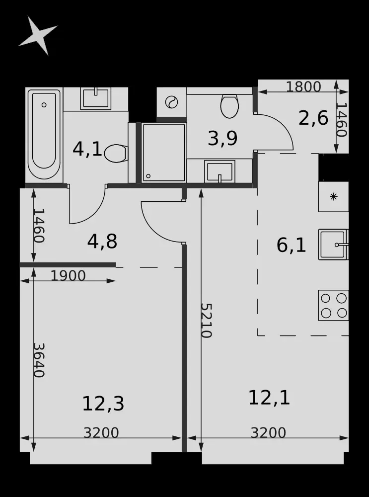 2-комнатная, 45,9 м² — 25 961 040 ₽