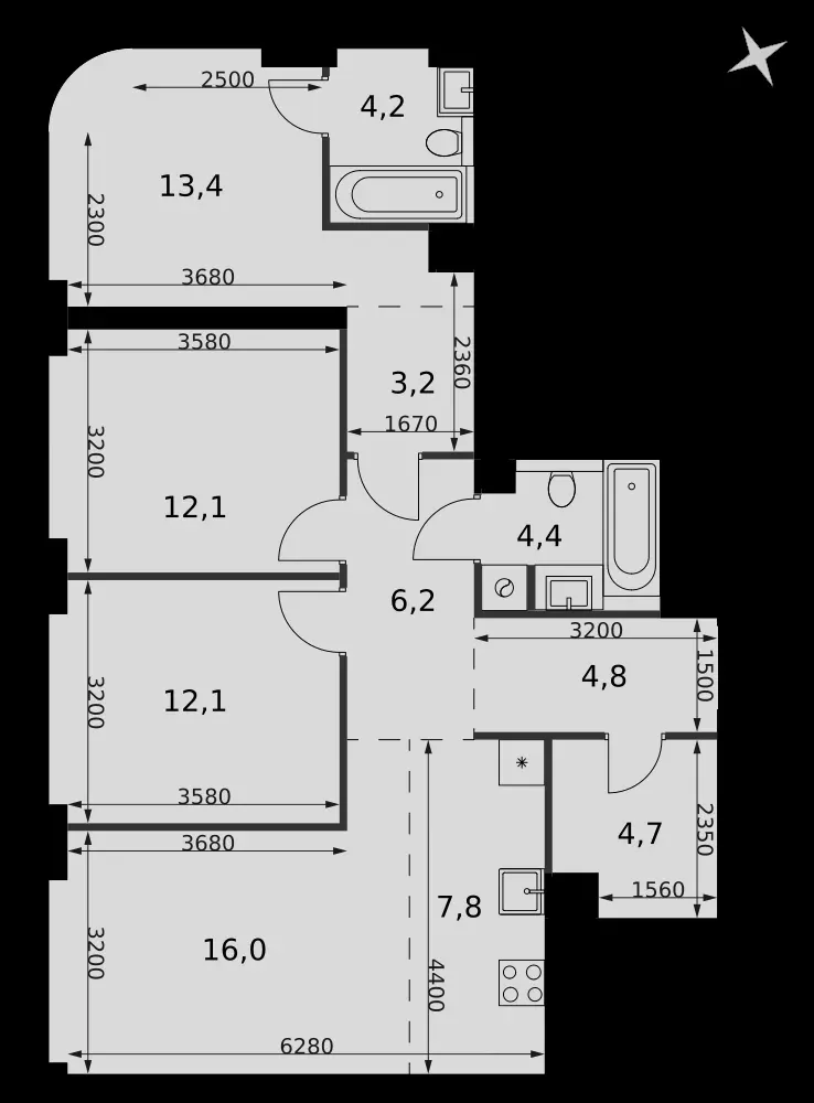 4-комнатная, 88,9 м² — 46 059 090 ₽