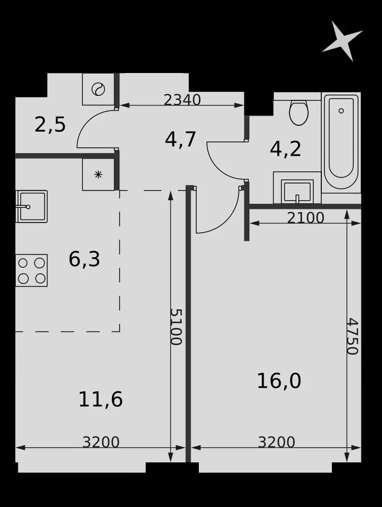 2-комнатная, 45,3 м² — 27 127 905 ₽