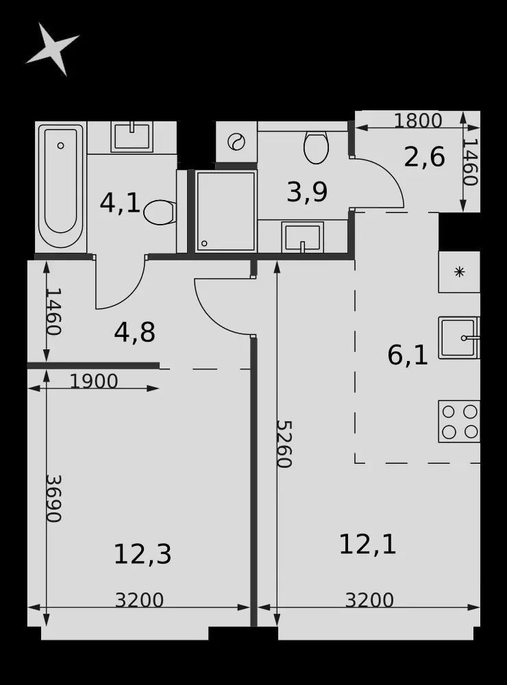 2-комнатная, 45,9 м² — 28 038 015 ₽
