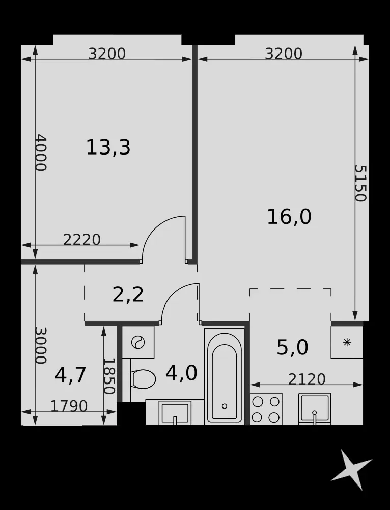2-комнатная, 45,2 м² — 26 503 020 ₽