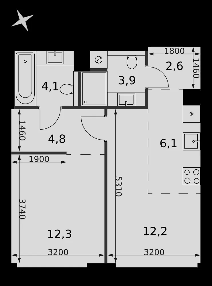 2-комнатная, 46 м² — 29 962 100 ₽
