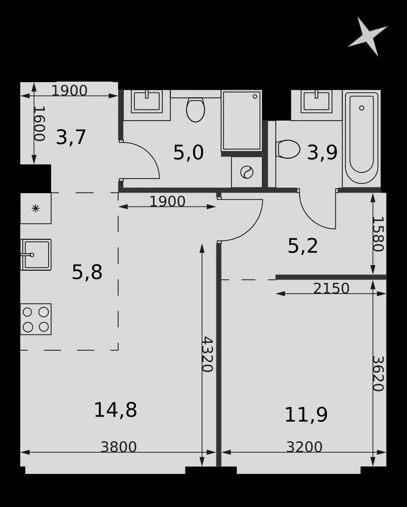 2-комнатная, 50,3 м² — 31 920 380 ₽