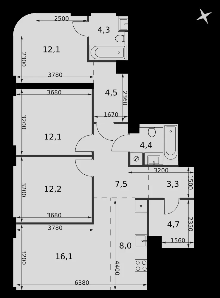 4-комнатная, 89,2 м² — 49 983 220 ₽
