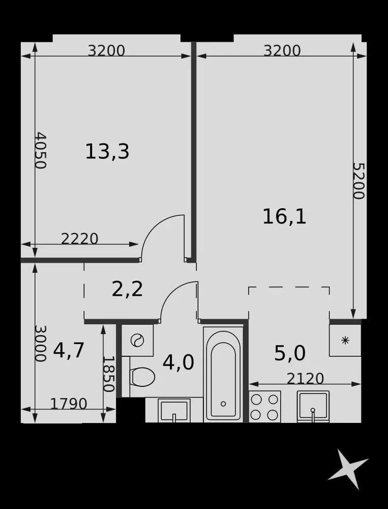 2-комнатная, 45,3 м² — 27 603 555 ₽