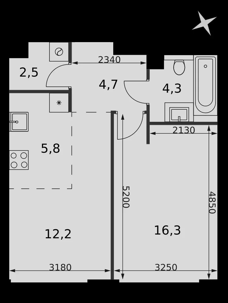 2-комнатная, 45,8 м² — 28 560 880 ₽