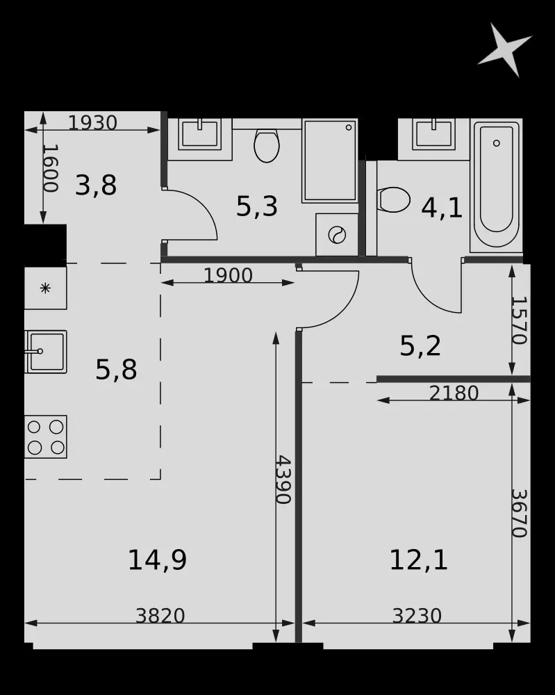 2-комнатная, 51,2 м² — 31 160 320 ₽