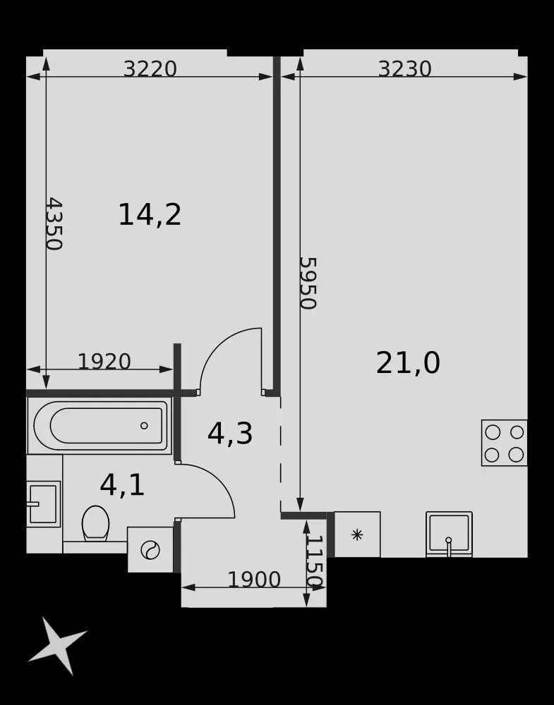 1-комнатная, 43,6 м² — 25 985 600 ₽