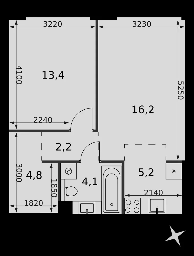 2-комнатная, 45,9 м² — 26 080 151 ₽