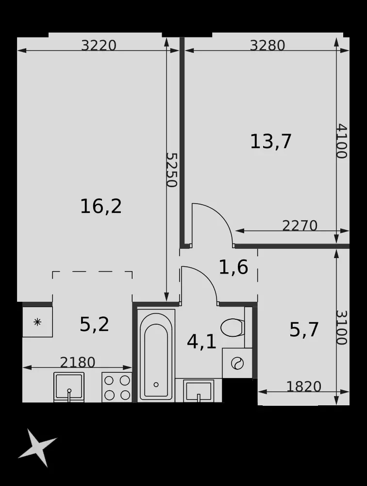 2-комнатная, 46,5 м² — 26 222 280 ₽