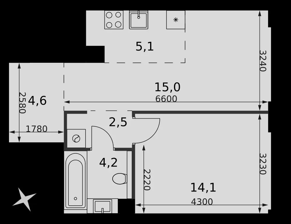 2-комнатная, 45,5 м² — 25 679 973 ₽