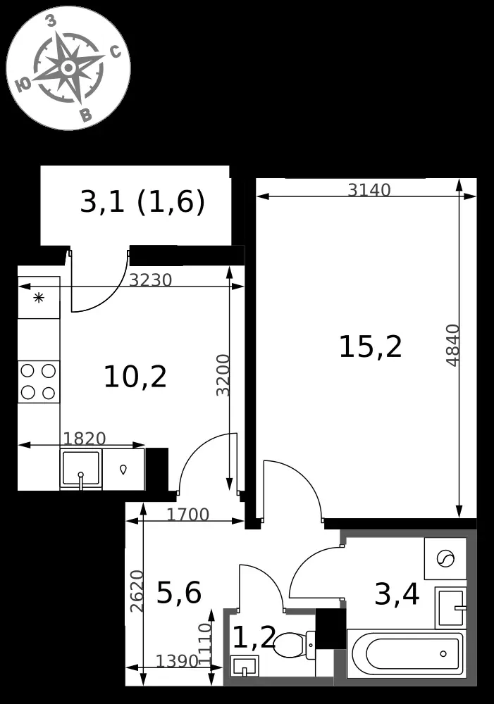 1-комнатная, 37,2 м² — 12 187 241 ₽