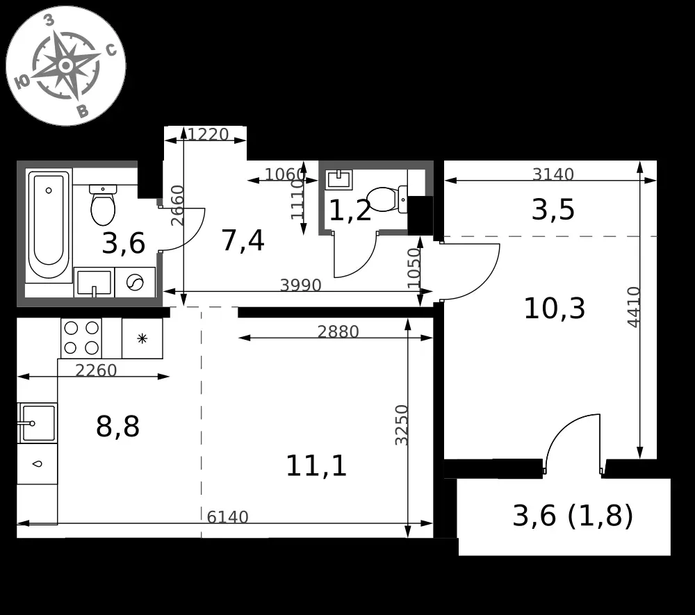 2-комнатная, 47,7 м² — 14 336 998 ₽