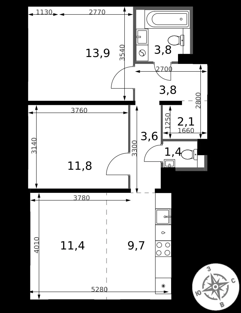 3-комнатная, 61,5 м² — 17 158 869 ₽