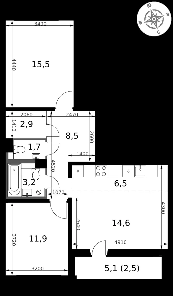 3-комнатная, 67,3 м² — 16 125 753 ₽
