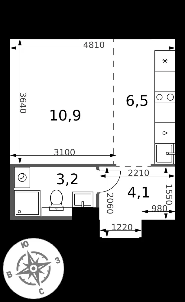 Студия, 24,7 м² — 7 540 169 ₽