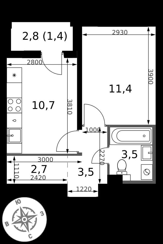 1-комнатная, 33,2 м² — 9 710 369 ₽