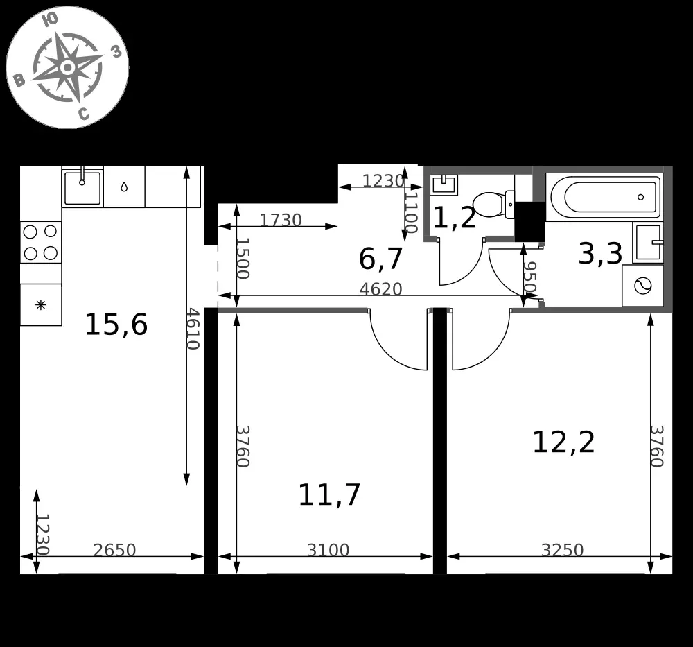 2-комнатная, 50,7 м² — 13 320 817 ₽