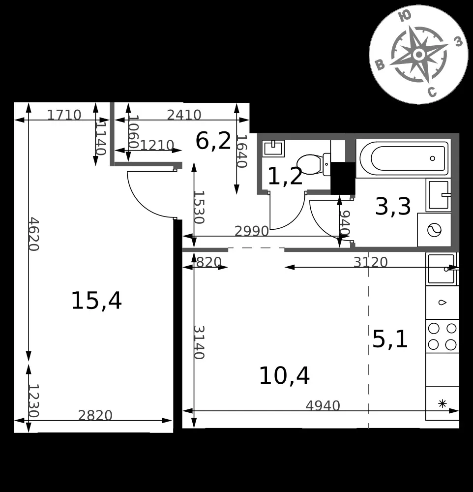 2-комнатная, 41,6 м² — 12 063 251 ₽