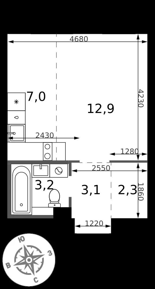 Студия, 28,5 м² — 8 464 187 ₽