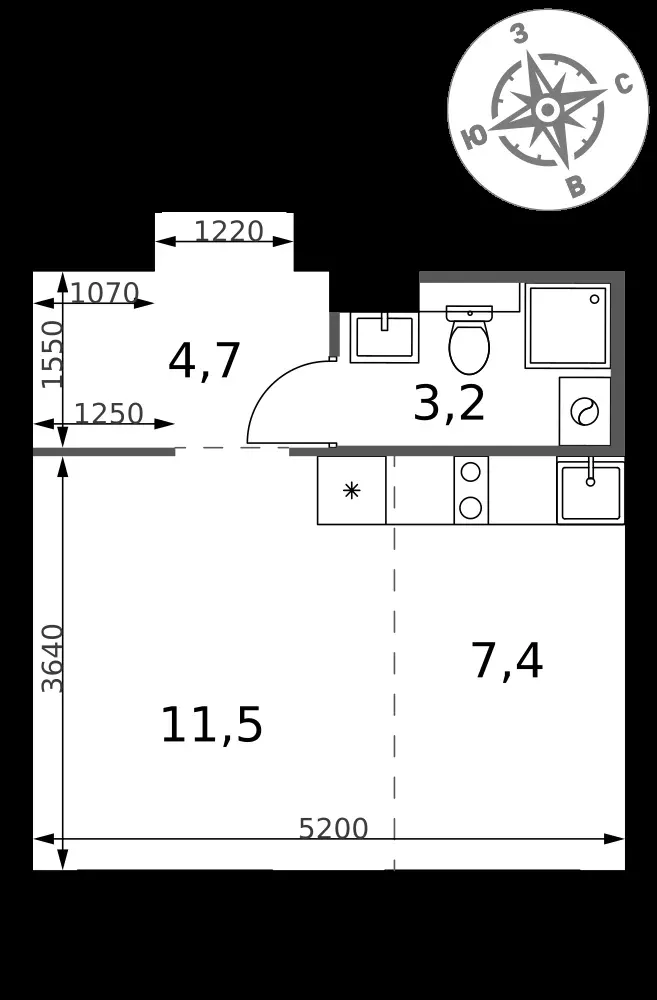 Студия, 26,8 м² — 7 834 551 ₽