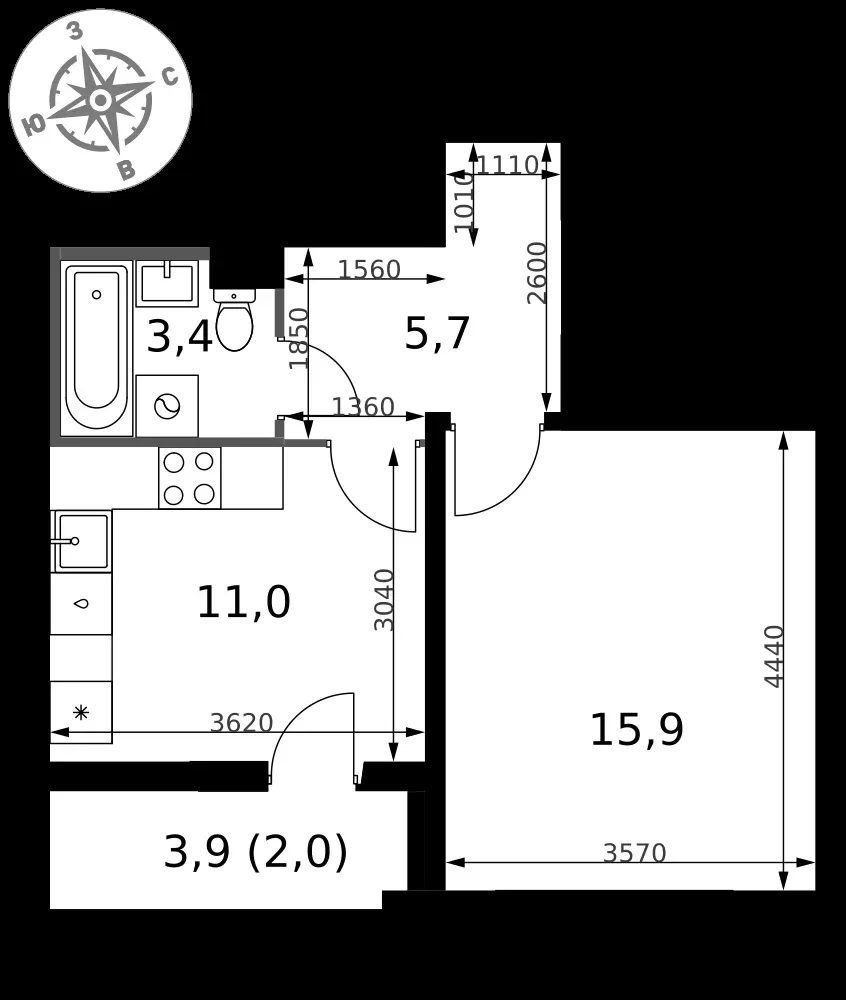 1-комнатная, 38 м² — 10 430 924 ₽