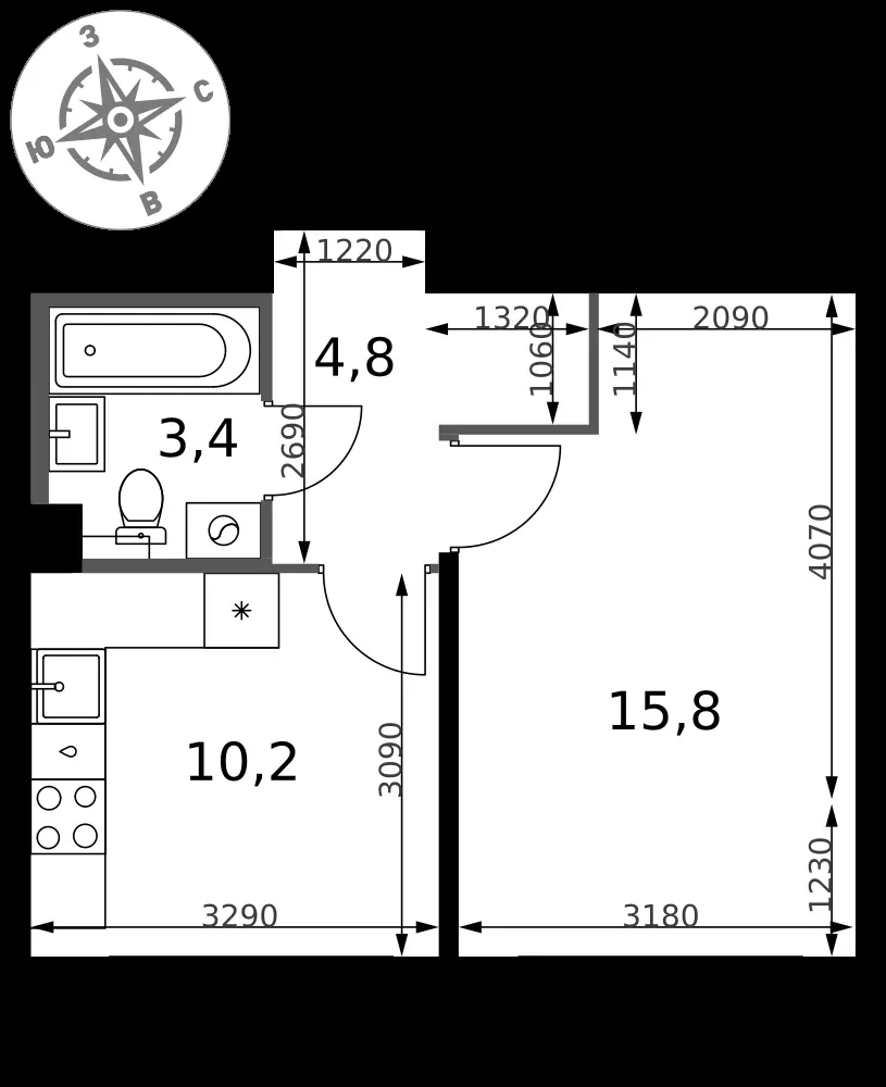 1-комнатная, 34,2 м² — 9 893 923 ₽