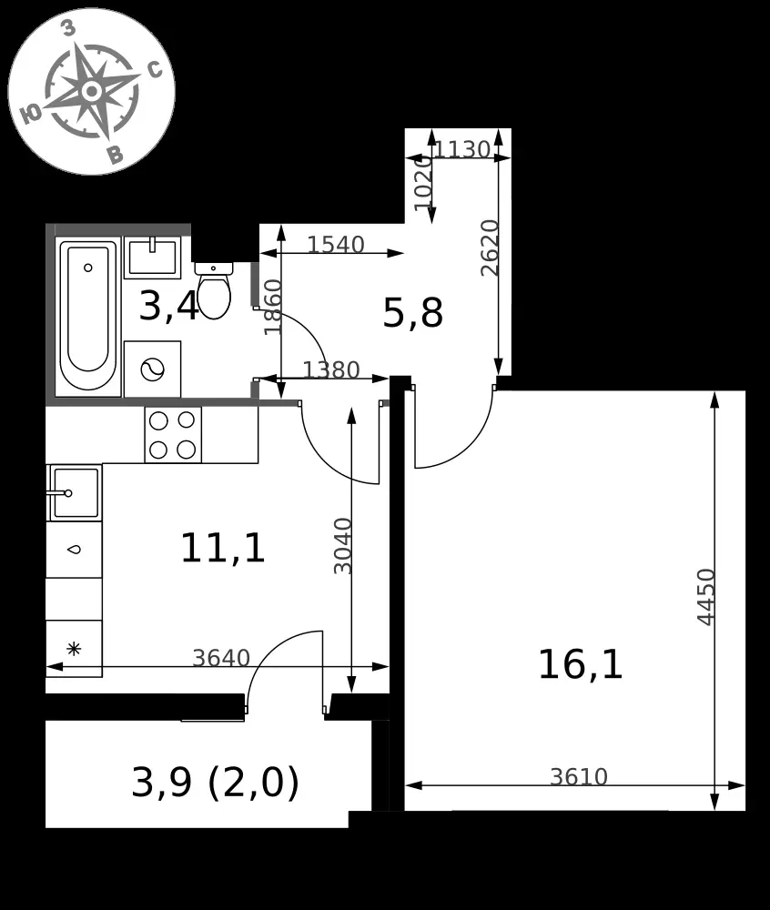 1-комнатная, 38,4 м² — 10 634 803 ₽