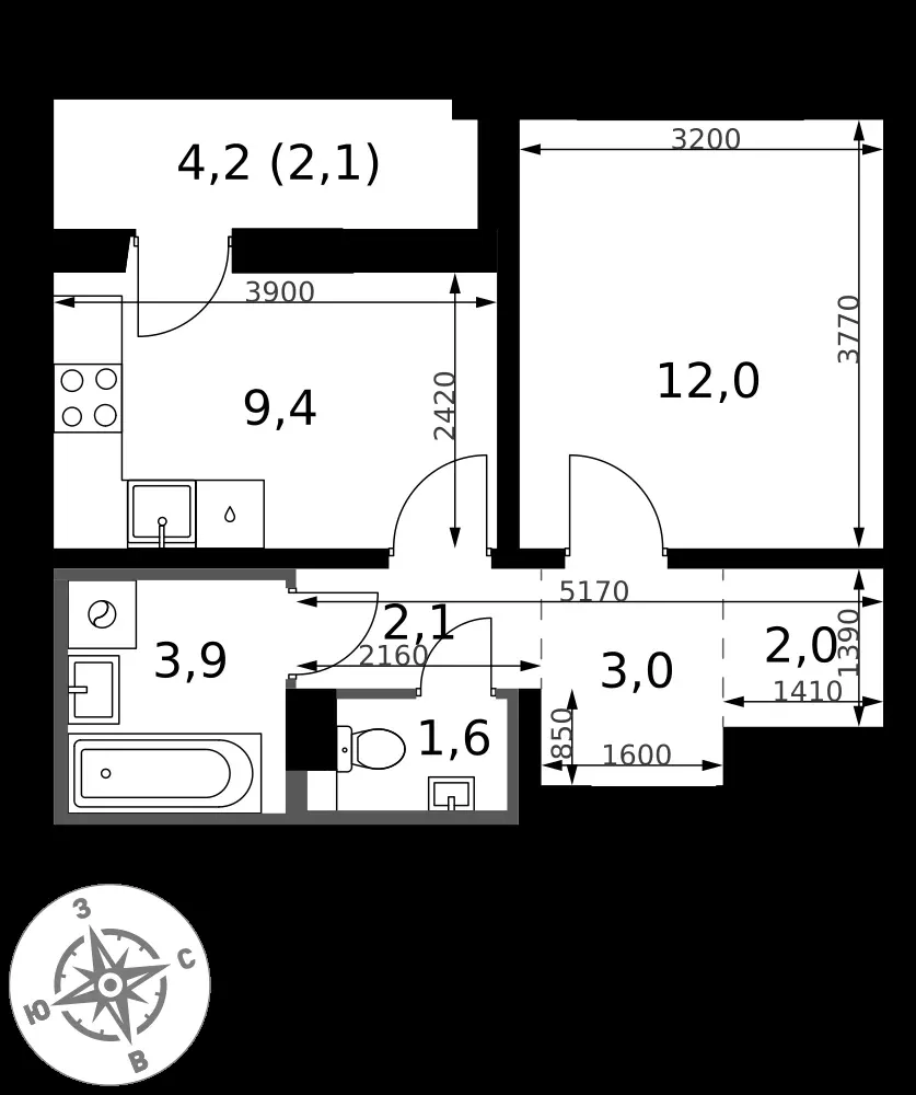 1-комнатная, 36,1 м² — 9 919 991 ₽