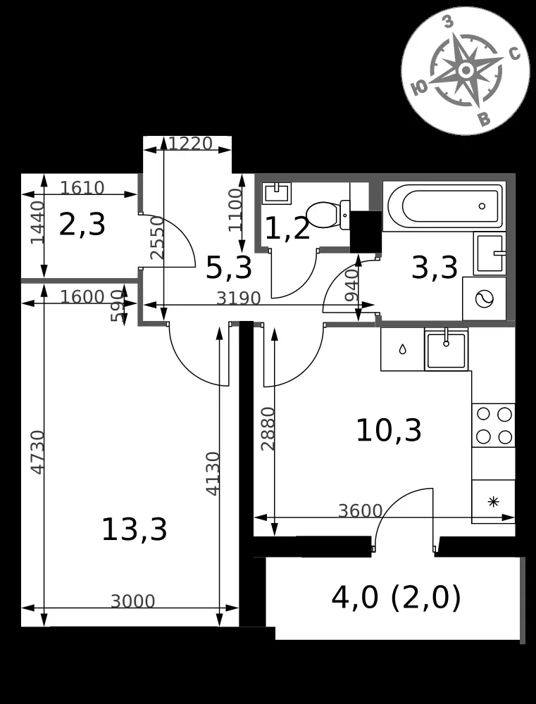 1-комнатная, 37,7 м² — 10 293 156 ₽