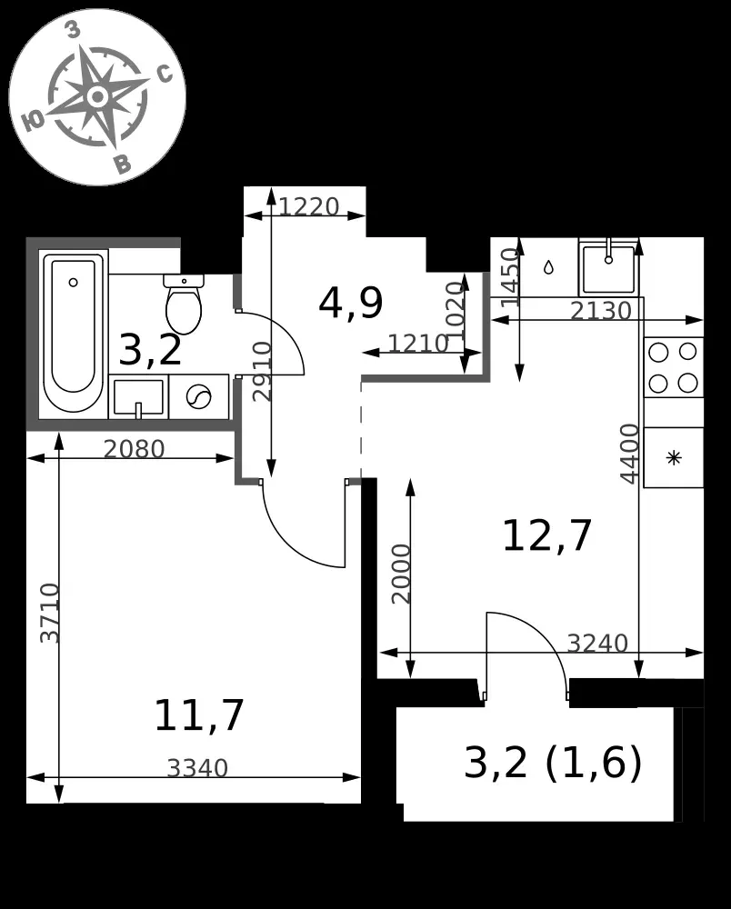 1-комнатная, 34,1 м² — 9 848 285 ₽