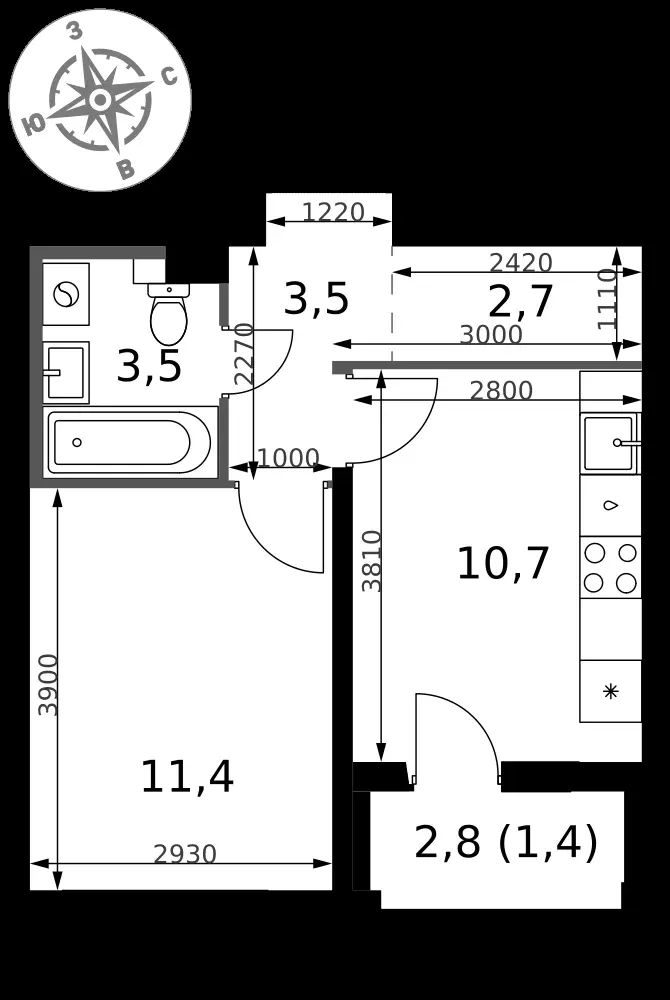 1-комнатная, 33,2 м² — 9 523 287 ₽