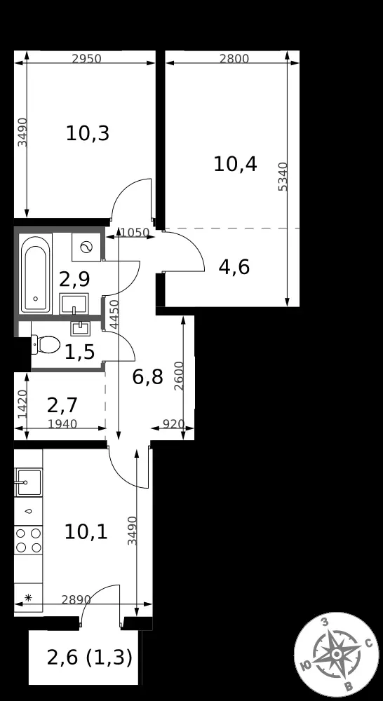 2-комнатная, 50,6 м² — 13 001 974 ₽