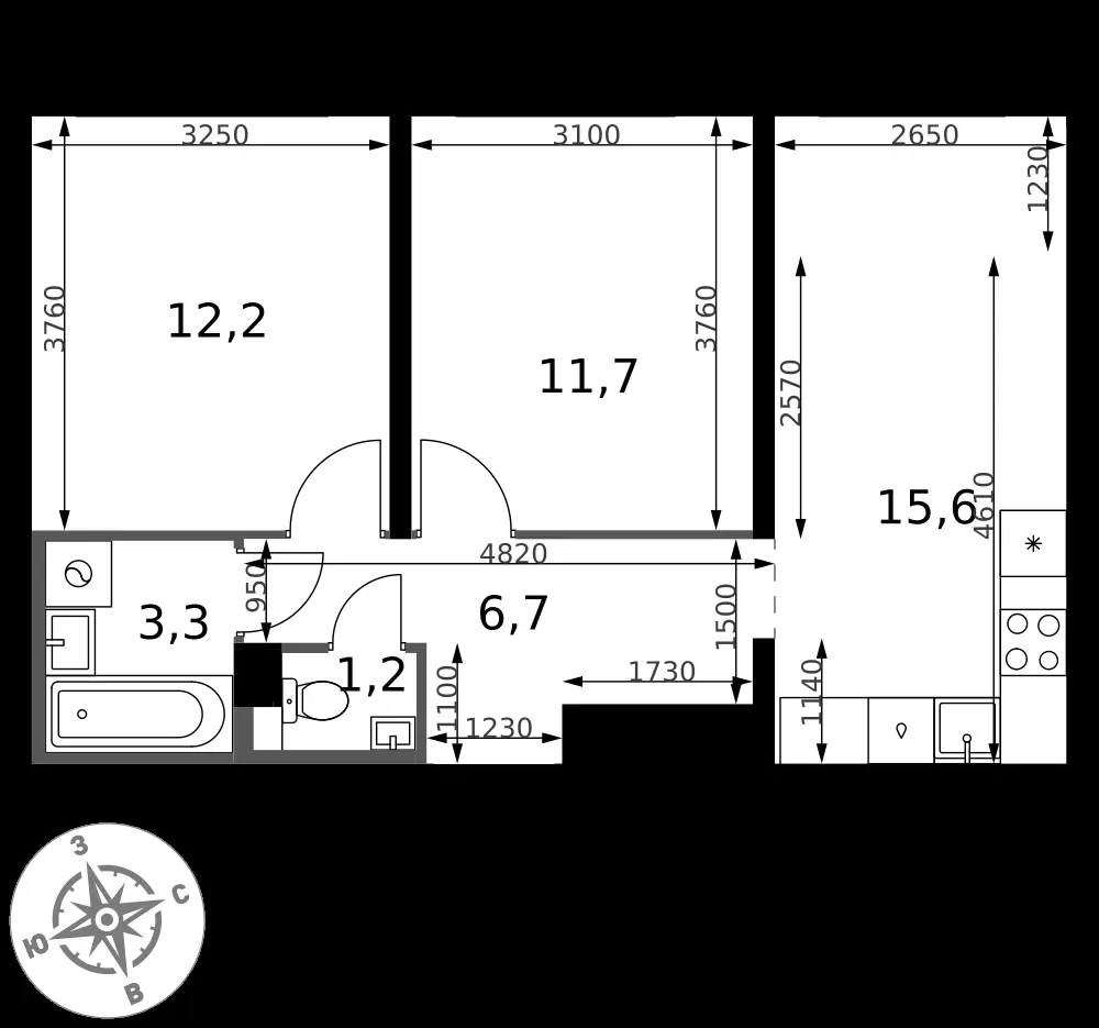 2-комнатная, 50,7 м² — 13 027 669 ₽