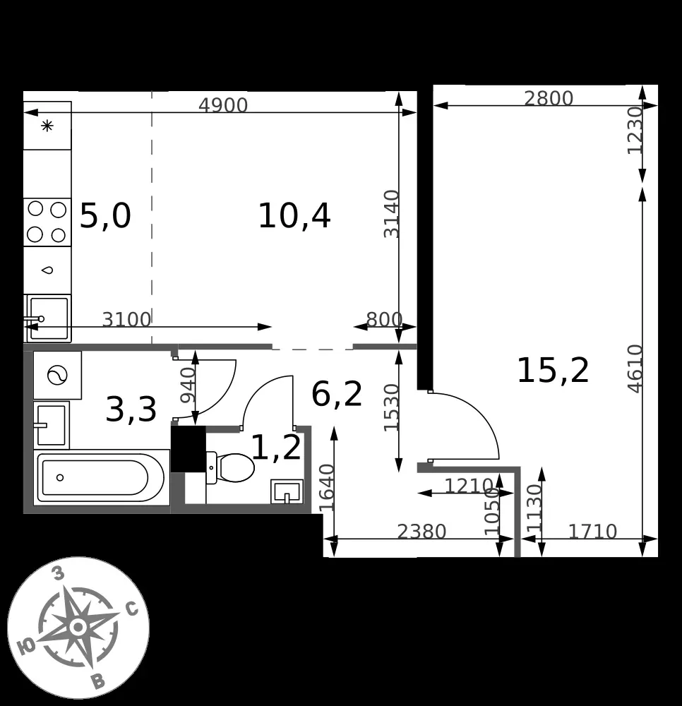 2-комнатная, 41,3 м² — 11 632 228 ₽