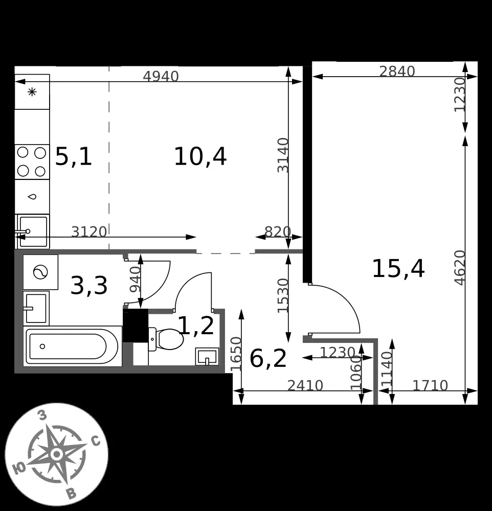 2-комнатная, 41,6 м² — 11 777 875 ₽