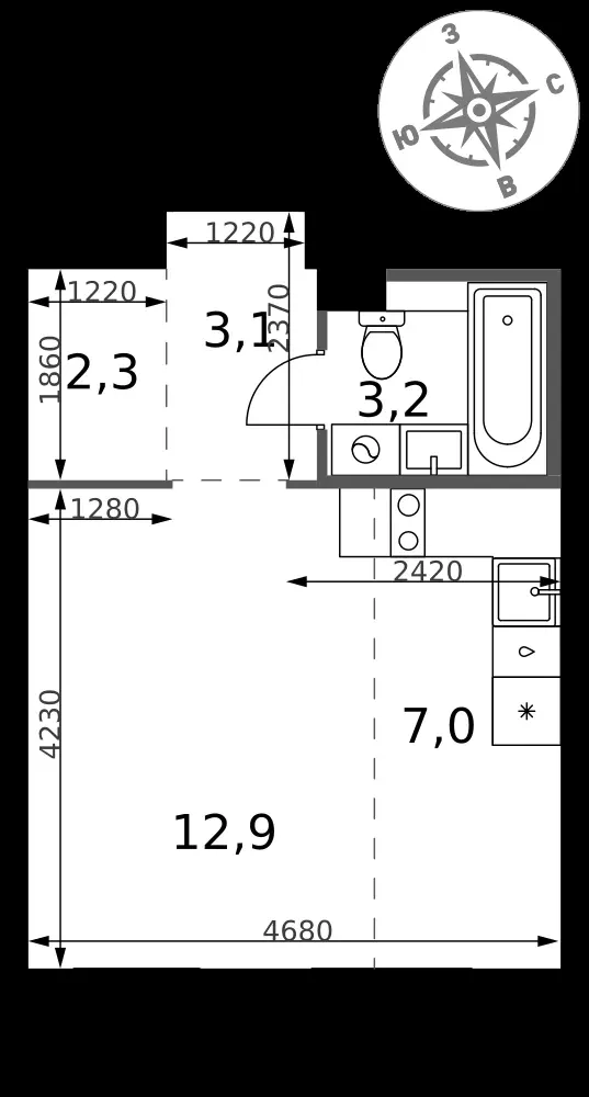 Студия, 28,5 м² — 8 331 519 ₽