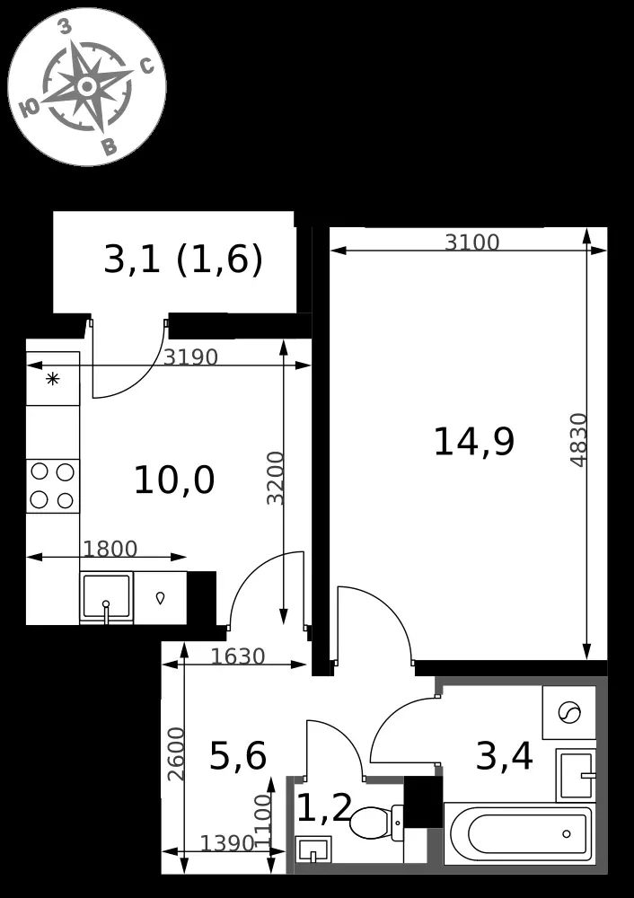 1-комнатная, 36,7 м² — 11 987 468 ₽