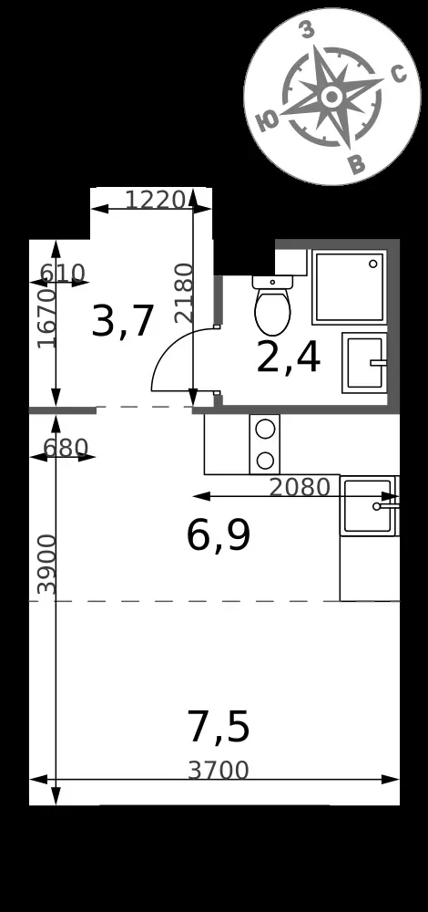 Студия, 20,5 м² — 7 720 587 ₽