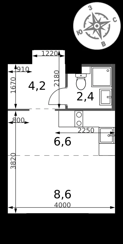 Студия, 21,8 м² — 8 180 276 ₽