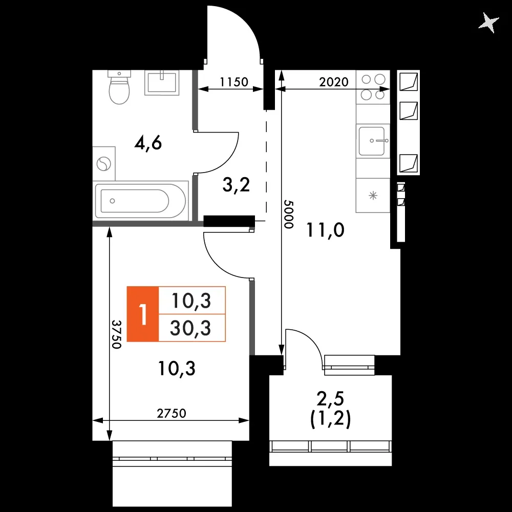 1-комнатная, 30,3 м² — 4 734 127 ₽