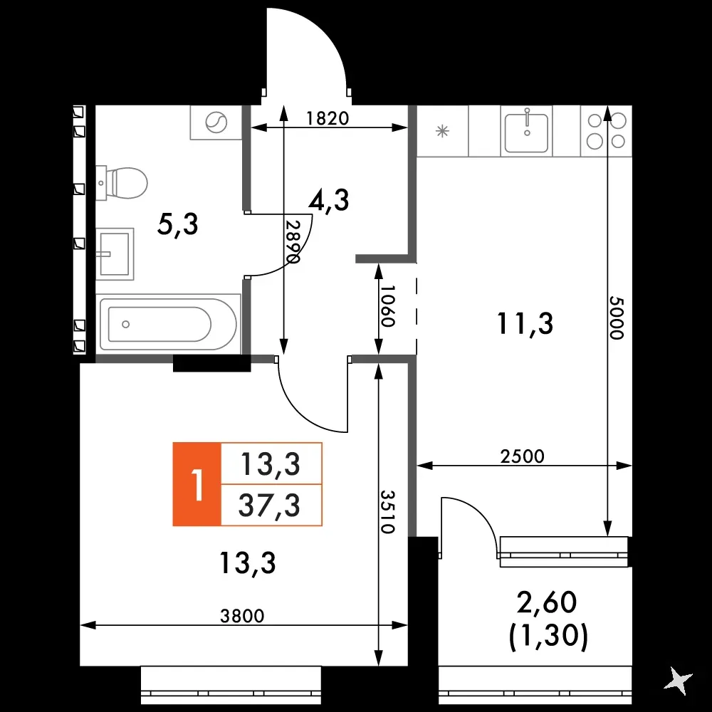 1-комнатная, 35,5 м² — 5 364 405 ₽