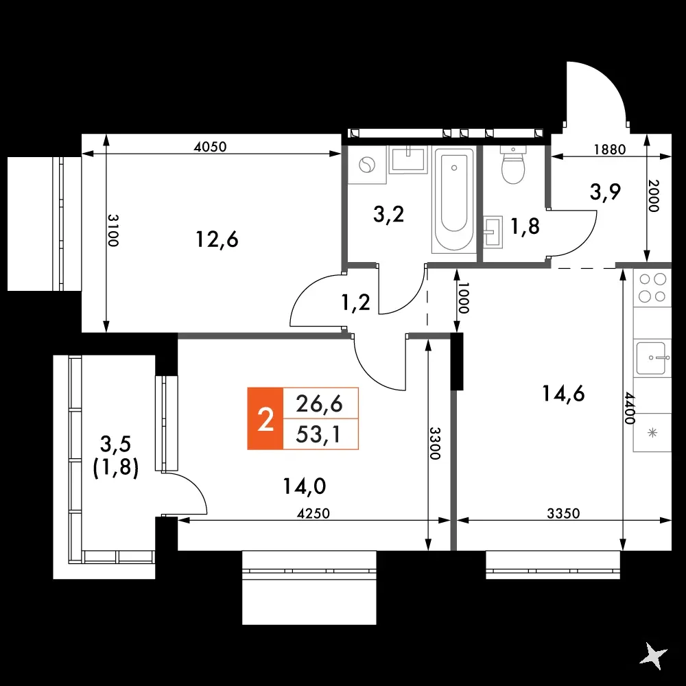 2-комнатная, 53,1 м² — 6 939 251 ₽