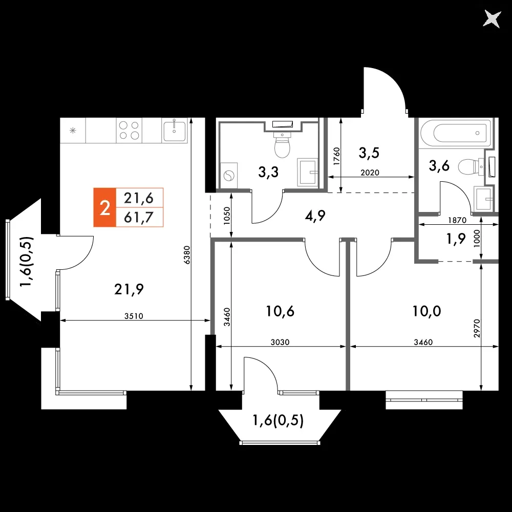 2-комнатная, 61,7 м² — 17 670 654 ₽