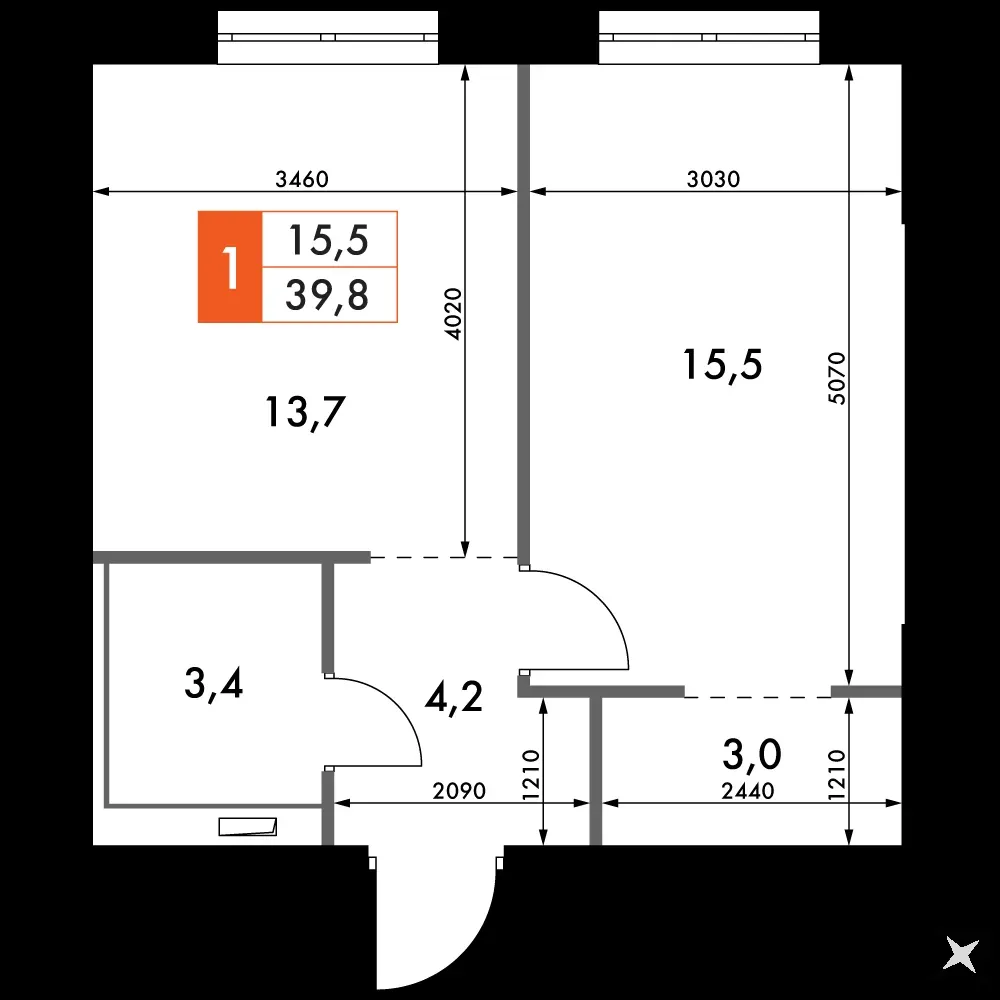 1-комнатная, 39,8 м² — 12 061 085 ₽