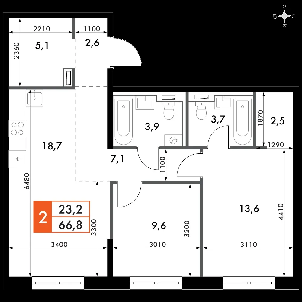3-комнатная, 66,8 м² — 17 284 422 ₽
